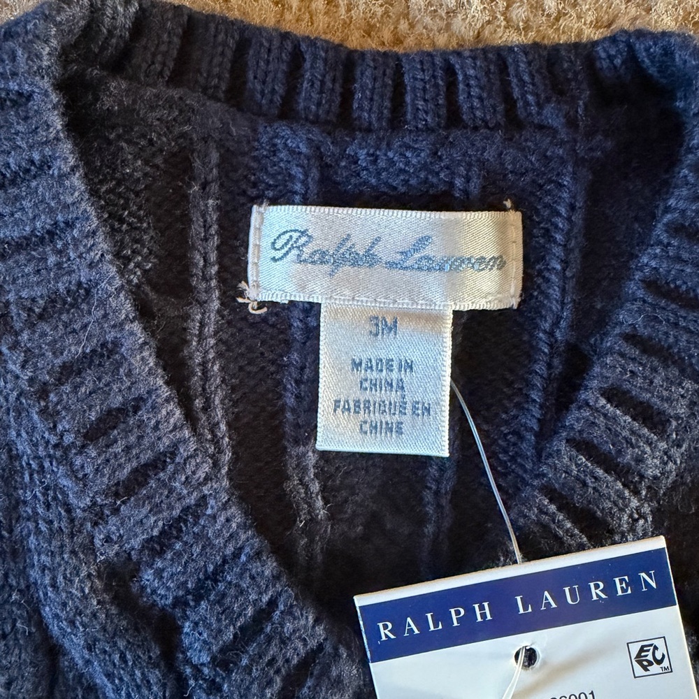 Ralph Lauren baby Cable Knit Sweater Vest - navy blue NWT - Picture 2 of 4